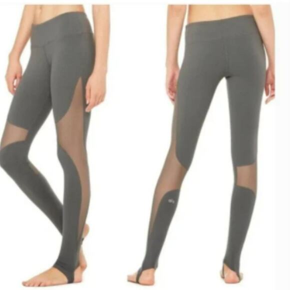 Alo Yoga Women's Coast Leggings Grey Mesh Panel Full Length XS - Picture 7 of 7